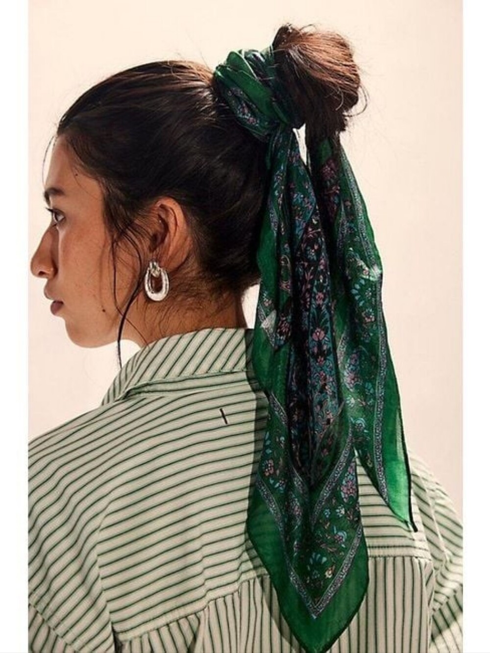 Free People So Silk Printed Bandana Scarf Dark Green Paisley 100% Silk NWT